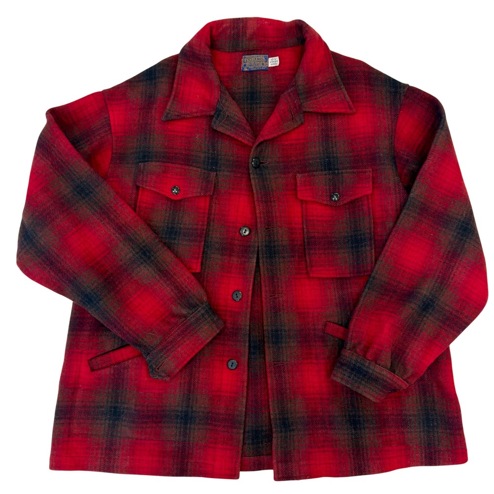 Pendleton Virgin Wool Red Plaid Shirt Jacket XL Vintage USA Made Heritage